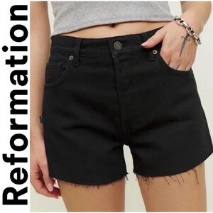 Reformation Charlie High Rise Jean Denim Shorts in Seattle Black Wash